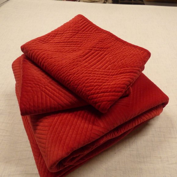Charter Club Damask Velvet 3 pc King Coverlet, Red - Picture 6 of 12